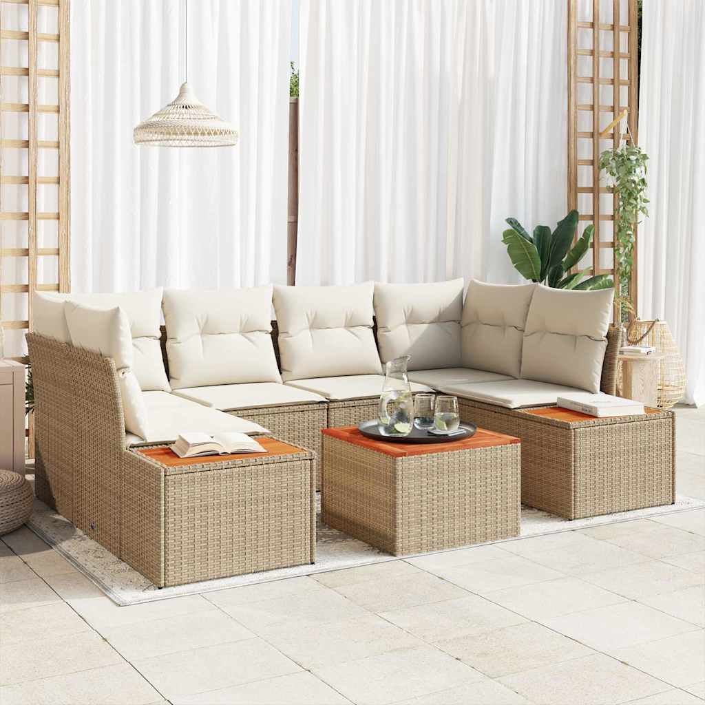 Garten-Sofa-Set mit Speicher 7 pcs Beige Poly Rattan