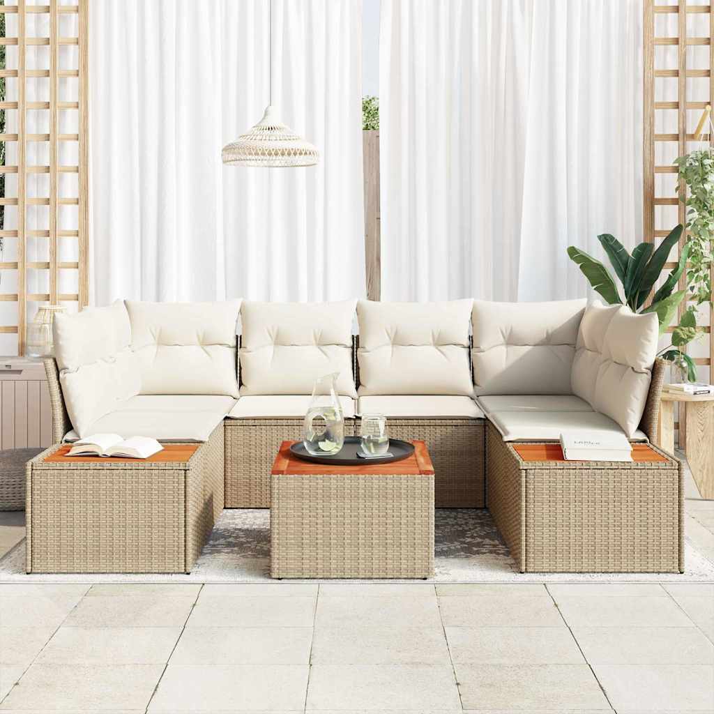 Garten-Sofa-Set mit Speicher 7 pcs Beige Poly Rattan
