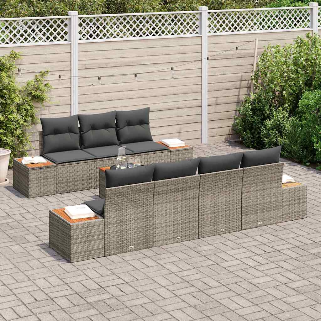 Garten-Sofa-Set mit Kissen mit Speicher 8 pcs Grau Poly Rattan