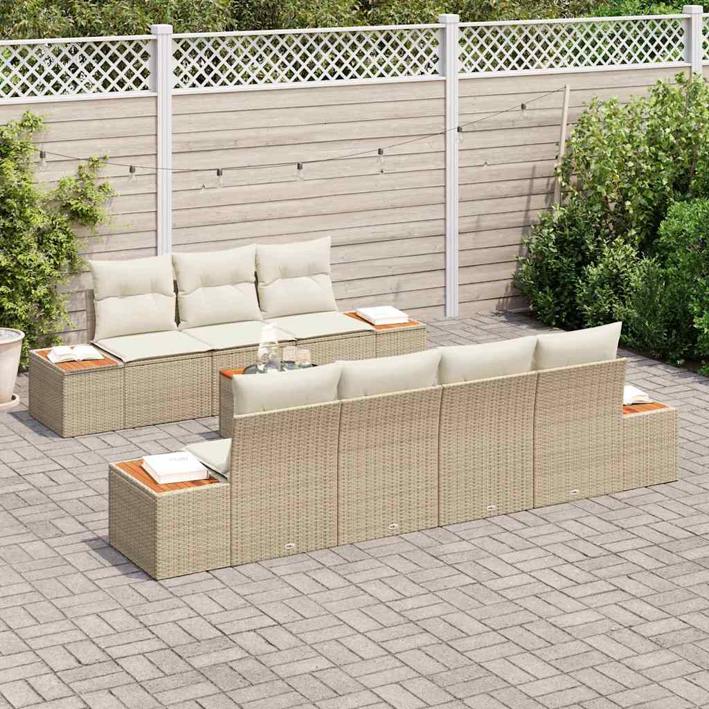 Garten-Sofa-Set mit Speicher 8 pcs Beige Poly Rattan