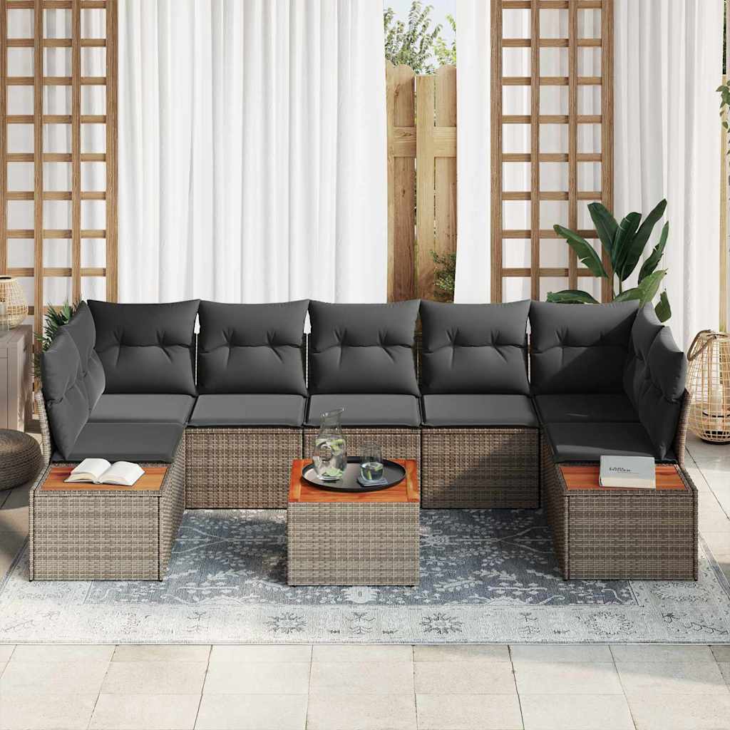 Garten-Sofa-Set mit Kissen mit Speicher 8 pcs Grau Poly Rattan