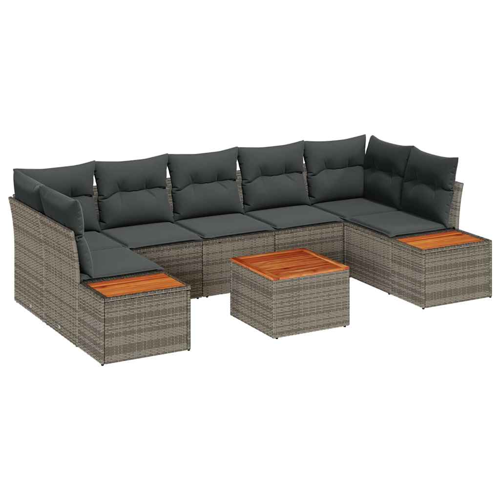 Garten-Sofa-Set mit Kissen mit Speicher 8 pcs Grau Poly Rattan