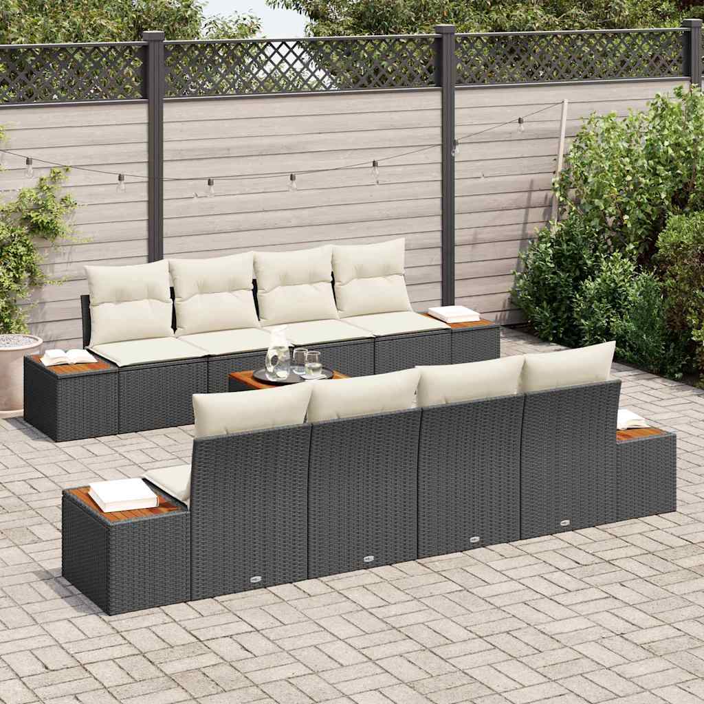 Garten-Sofa-Set mit Speicher 9 pcs Schwarz Poly Rattan