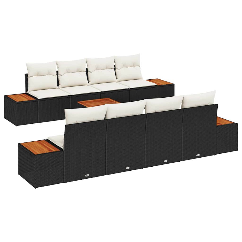Garten-Sofa-Set mit Speicher 9 pcs Schwarz Poly Rattan