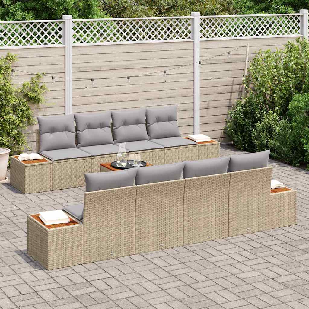 Garten-Sofa-Set mit Speicher 9 pcs Beige Poly Rattan