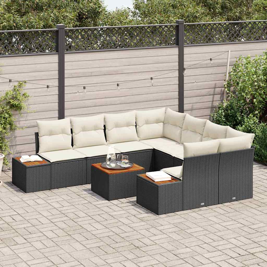 Garten-Sofa-Set mit Speicher 9 pcs Schwarz Poly Rattan