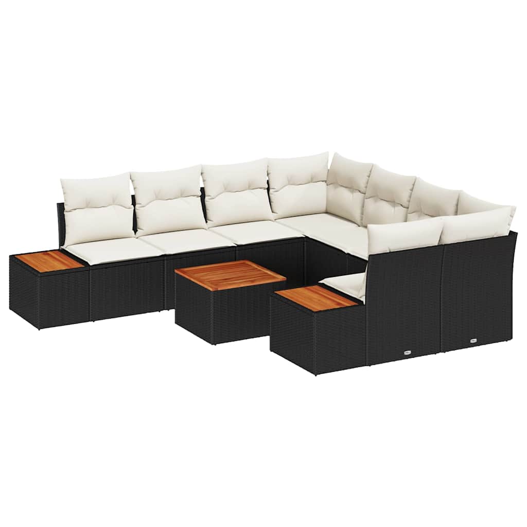 Garten-Sofa-Set mit Speicher 9 pcs Schwarz Poly Rattan