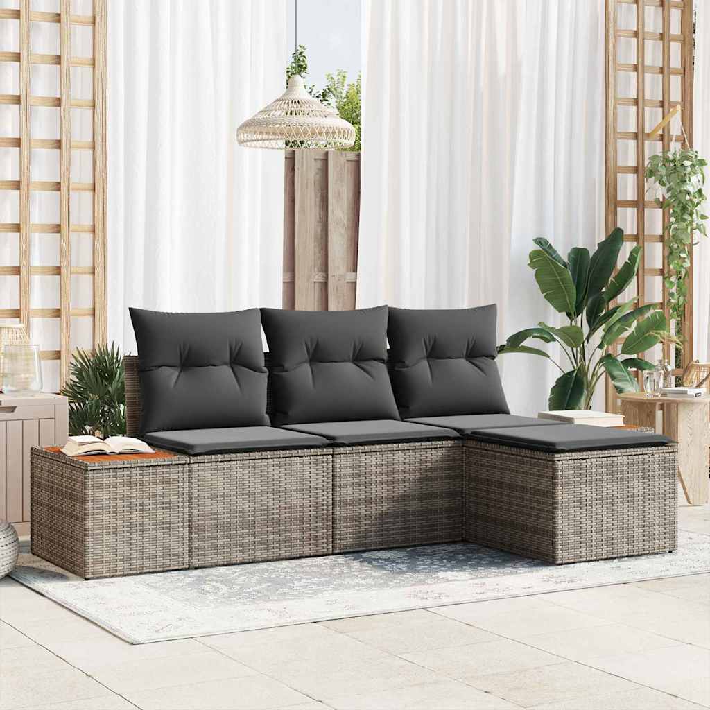 Gartensofa-set mit Kissen 4 pcs Grau Poly Rattan