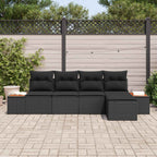Gartensofa-set mit Kissen mit Speicher 6 pcs Schwarz Polyrattan