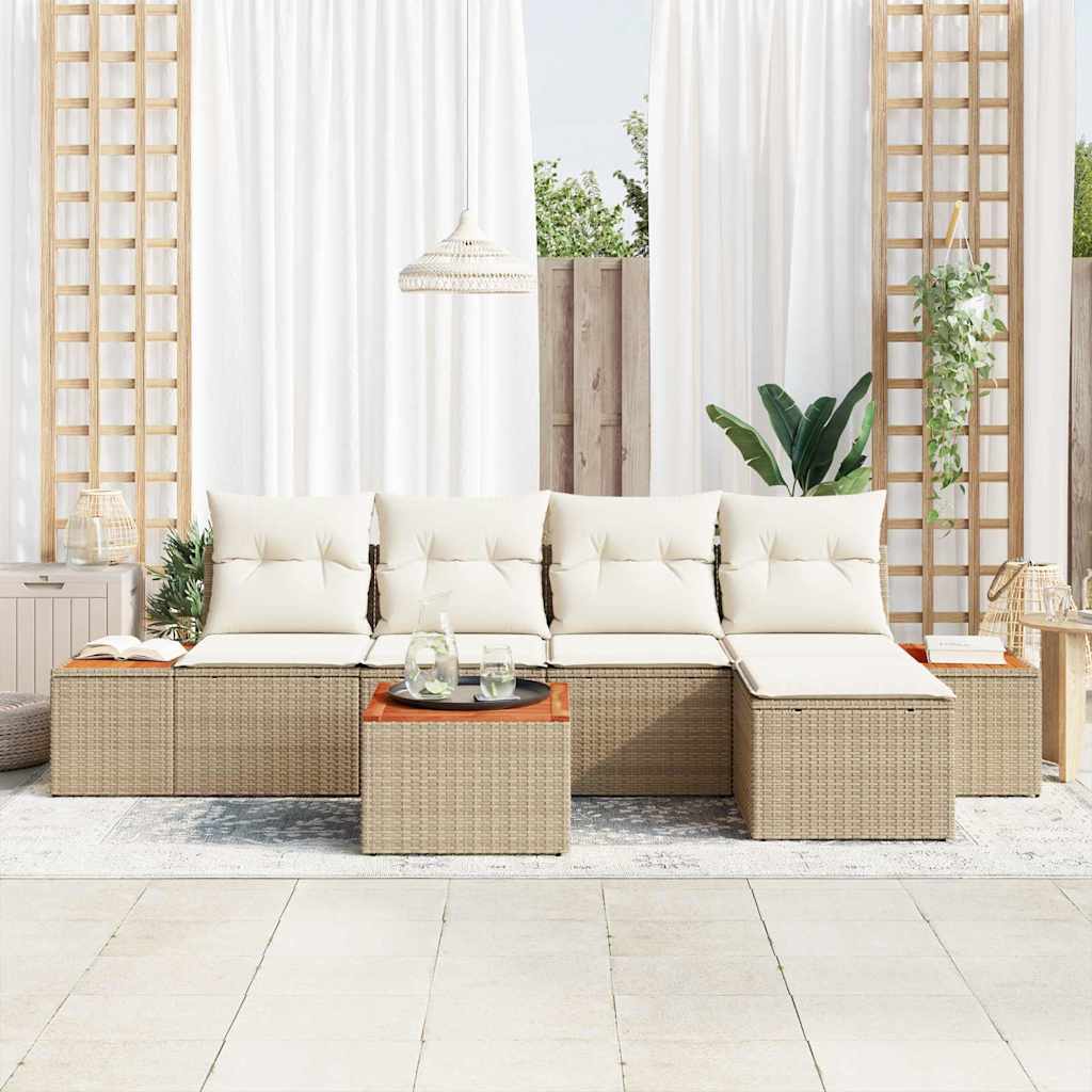 Gartensofa-set mit Kissen 6 pcs Beige und Creme Polyrattan