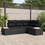Gartensofa-set mit Kissen mit Speicher 4 pcs Schwarz Polyrattan