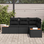 Gartensofa-set mit Kissen mit Speicher 4 pcs Schwarz Polyrattan