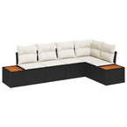 Garten-Sofa-Set mit Kissen 5 pcs Schwarz und Creme Poly Rattan