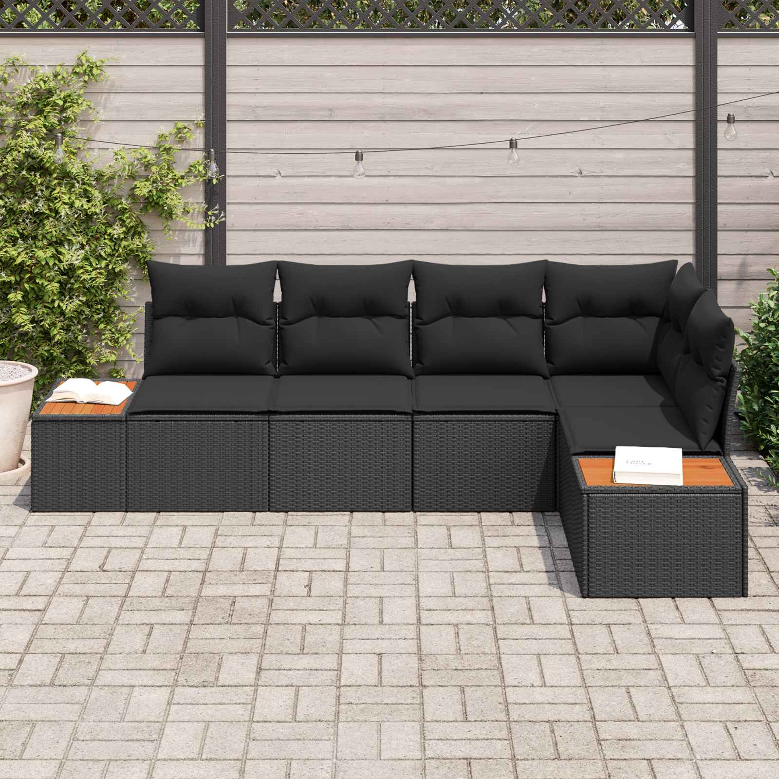 Garten-Sofa-Set mit Kissen 5 pcs Schwarz Poly Rattan