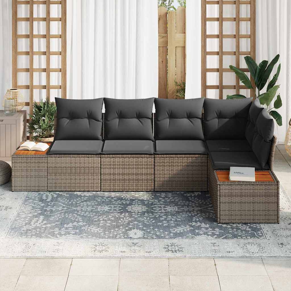Garten-Sofa-Set mit Kissen mit Speicher 5 pcs Grau Poly Rattan