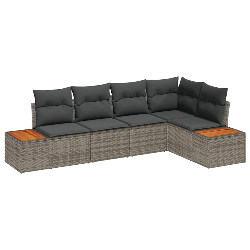 Garten-Sofa-Set mit Kissen mit Speicher 5 pcs Grau Poly Rattan