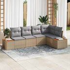 Garten-Sofa-Set mit Kissen 5 pcs Beige und Hellgrau Poly Rattan