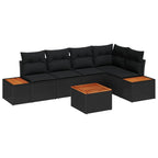 Garten-Sofa-Set mit Kissen 6 pcs Schwarz Poly Rattan
