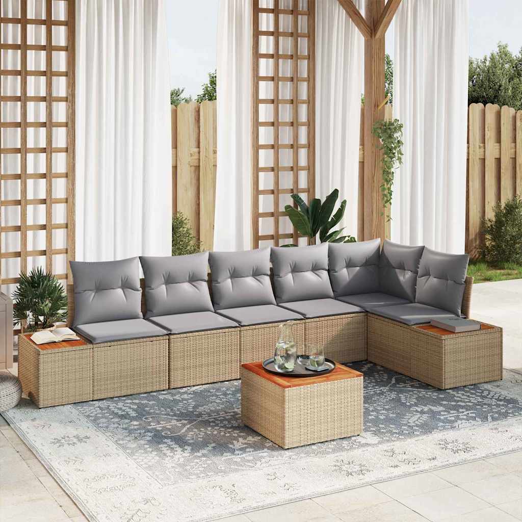 Gartensofa-set mit Kissen 6 pcs Beige und Hellgrau Polyrattan