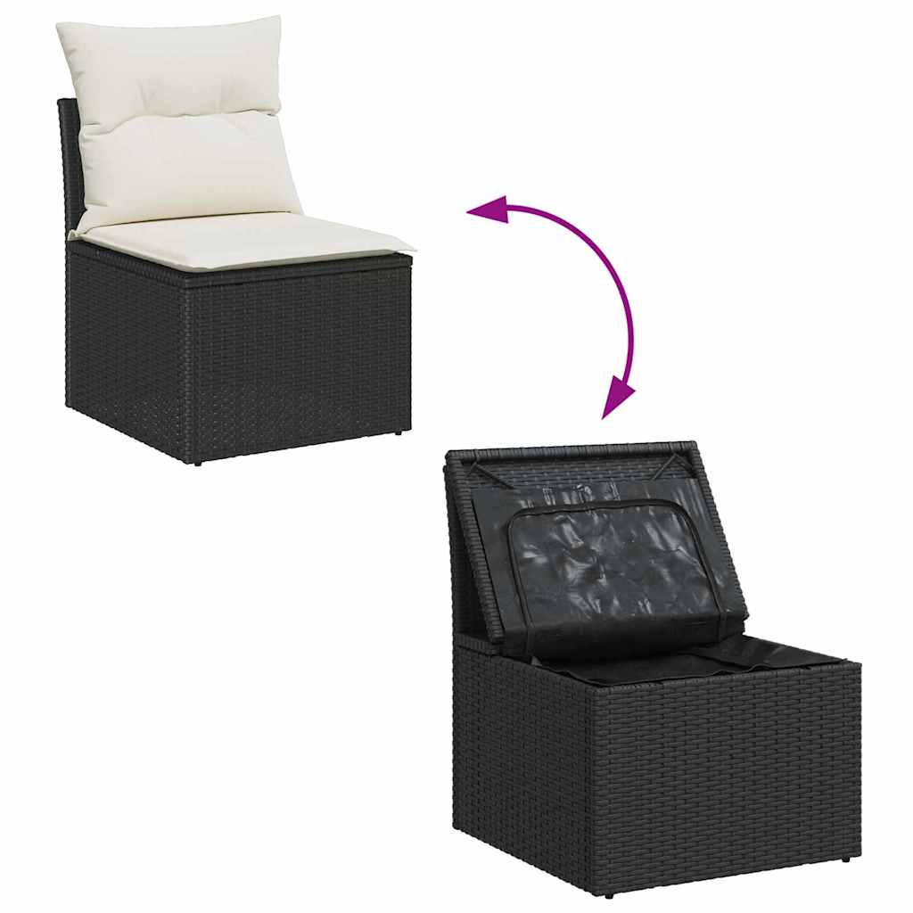 Gartensofa-set mit Kissen 7 pcs Schwarz und Creme Polyrattan