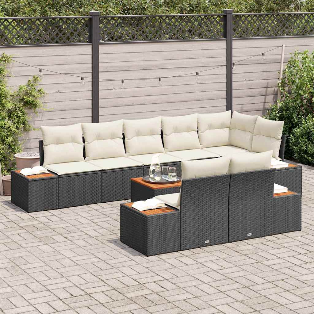 Gartensofa-set mit Kissen 8 pcs Schwarz und Creme Polyrattan