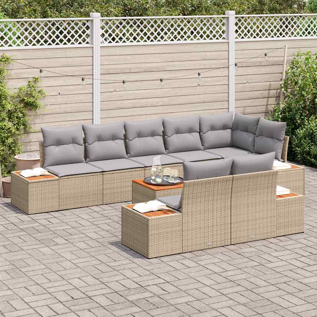 Gartensofa-set mit Kissen 8 pcs Beige und Hellgrau Polyrattan