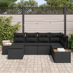 Gartensofa-set mit Kissen mit Speicher 7 pcs Schwarz Polyrattan