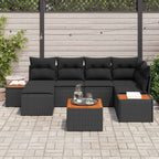 Gartensofa-set mit Kissen mit Speicher 7 pcs Schwarz Polyrattan