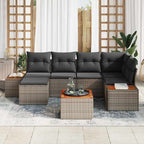 Gartensofa-set mit Kissen mit Speicher 7 pcs Grau Polyrattan