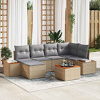 Gartensofa-set mit Kissen 7 pcs Beige und Hellgrau Polyrattan