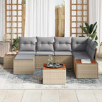 Gartensofa-set mit Kissen 7 pcs Beige und Hellgrau Polyrattan