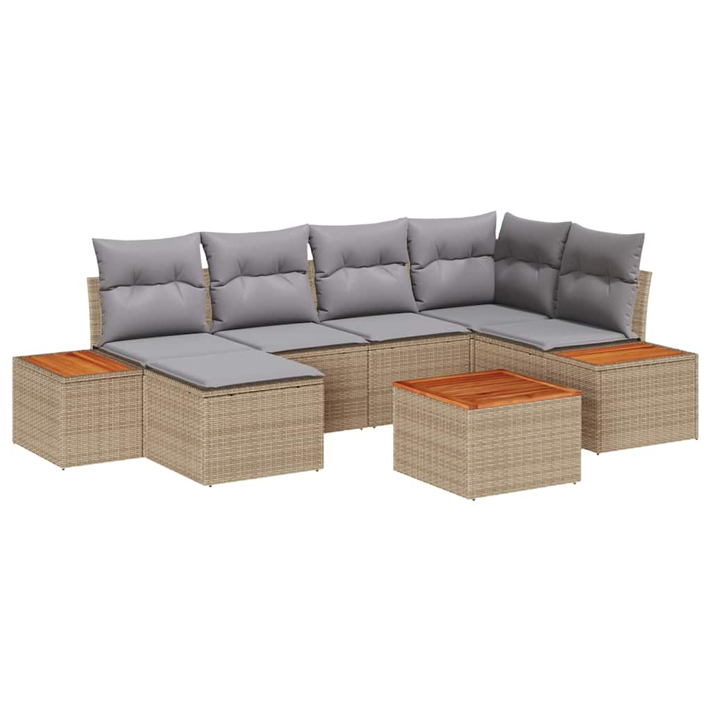 Gartensofa-set mit Kissen 7 pcs Beige und Hellgrau Polyrattan