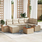 Gartensofa-set mit Kissen 7 pcs Beige und Creme Polyrattan