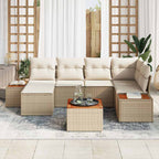 Gartensofa-set mit Kissen 7 pcs Beige und Creme Polyrattan