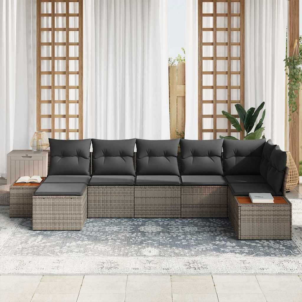 Gartensofa-set mit Kissen mit Speicher 8 pcs Grau Polyrattan