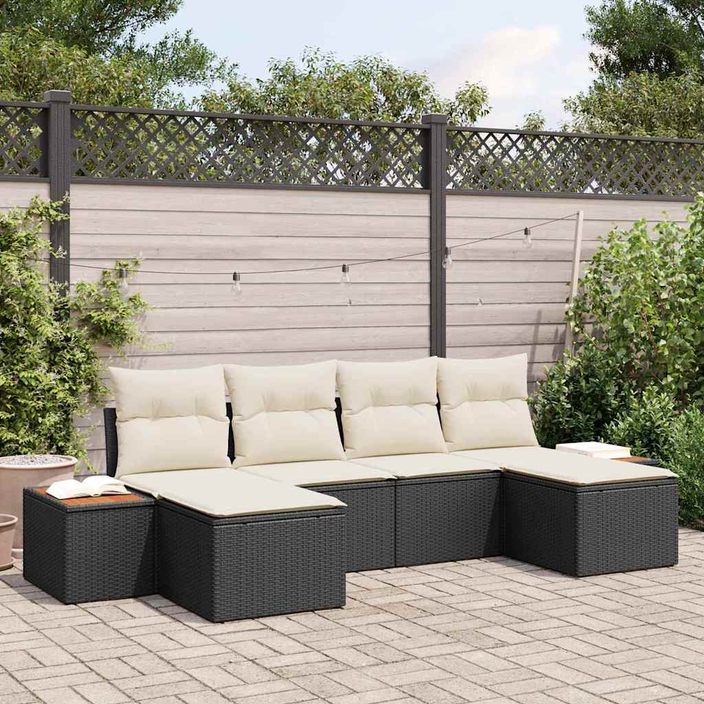 Gartensofa-set mit Kissen 6 pcs Schwarz und Creme Poly Rattan
