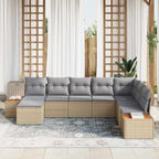 Gartensofa-set mit Kissen 9 pcs Beige und Hellgrau Polyrattan