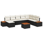 Gartensofa-set mit Kissen 9 pcs Schwarz und Creme Polyrattan