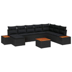Gartensofa-set mit Kissen mit Speicher 9 pcs Schwarz Polyrattan