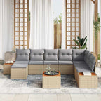 Gartensofa-set mit Kissen 9 pcs Beige und Hellgrau Polyrattan