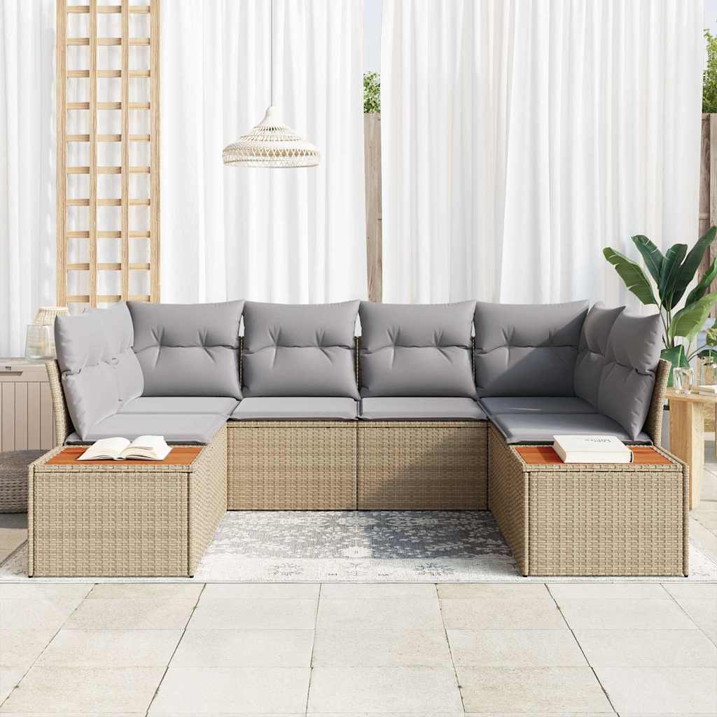 Gartensofa-set mit Kissen 6 pcs Beige und Hellgrau Polyrattan