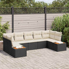Gartensofa-set mit Kissen 7 pcs Schwarz und Creme Polyrattan