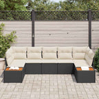 Gartensofa-set mit Kissen 7 pcs Schwarz und Creme Polyrattan