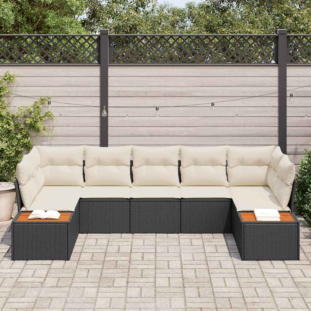 Gartensofa-set mit Kissen 7 pcs Schwarz und Creme Polyrattan