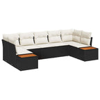 Gartensofa-set mit Kissen 7 pcs Schwarz und Creme Polyrattan