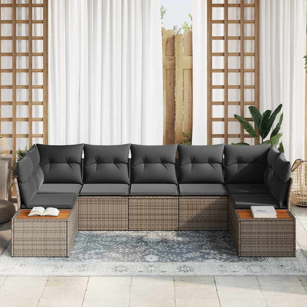 Gartensofa-set mit Kissen mit Speicher 7 pcs Grau Polyrattan