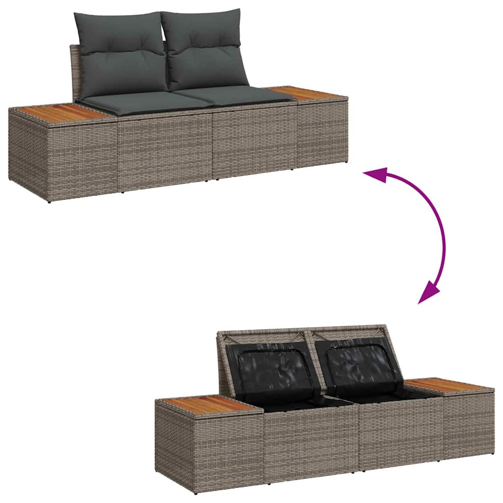 Gartensofa-set mit Kissen mit Speicher 7 pcs Grau Polyrattan