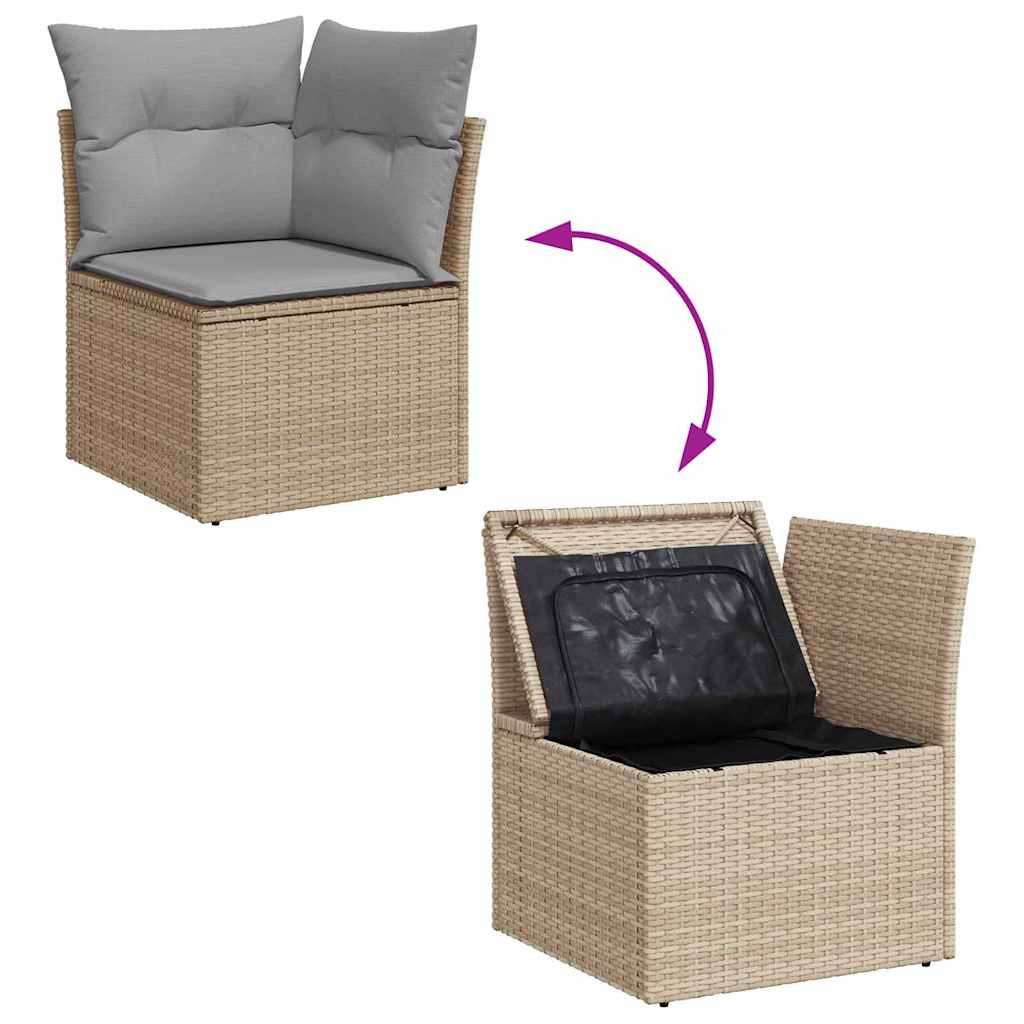 Gartensofa-set mit Kissen 7 pcs Beige und Hellgrau Polyrattan