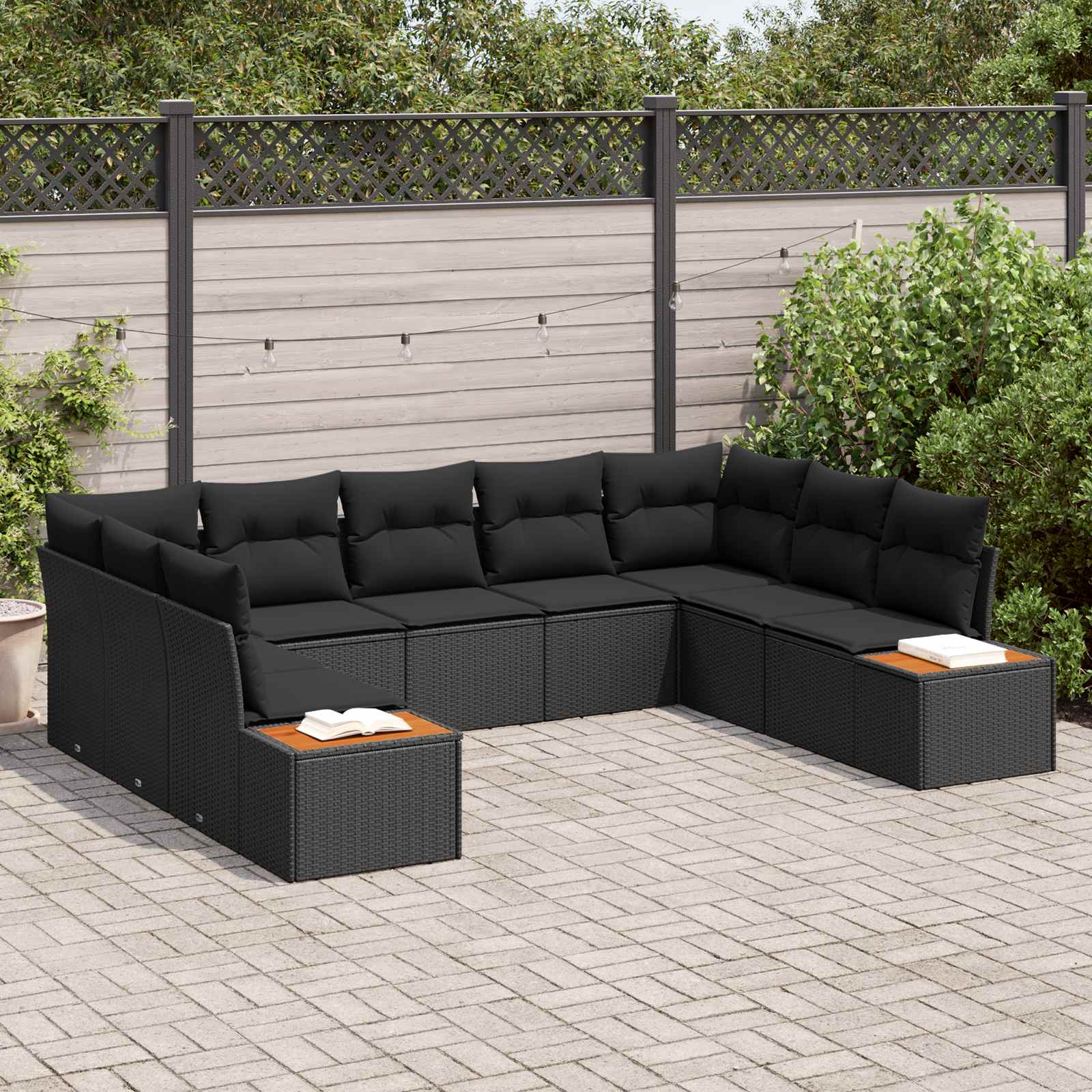 Gartensofa-set mit Kissen mit Speicher 5 pcs Schwarz Polyrattan