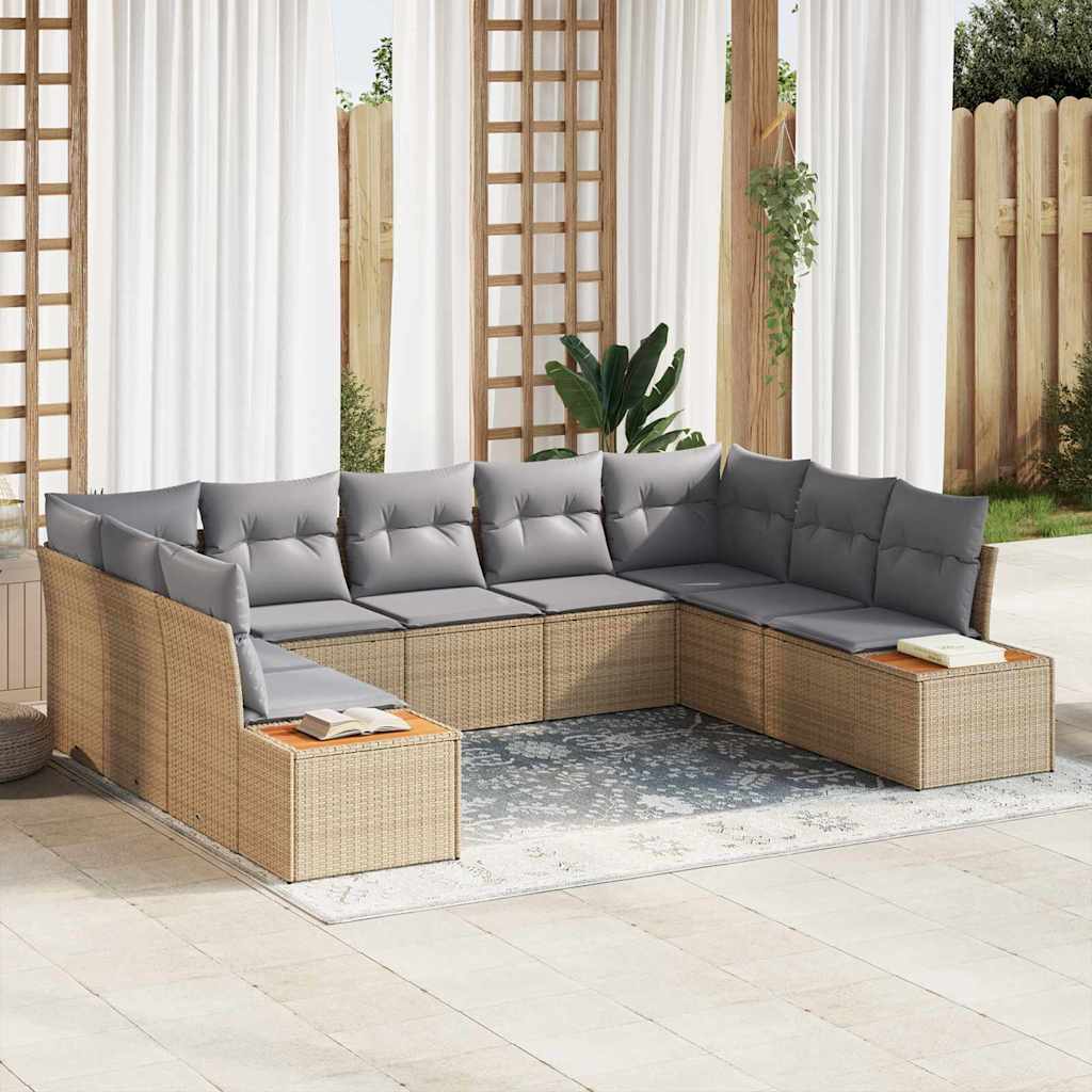 Gartensofa-set mit Kissen 5 pcs Beige und Hellgrau Polyrattan